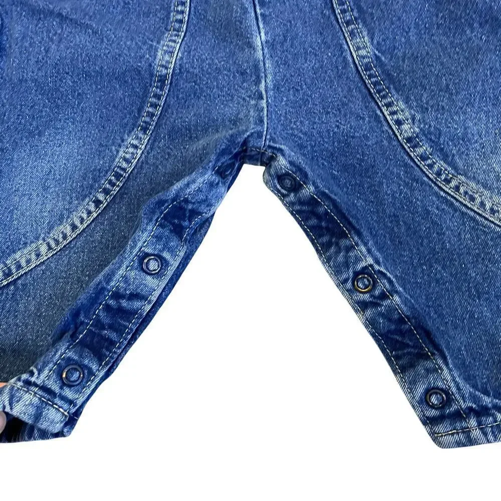 OshKosh Vintage 90s Bubble Leg Bib Style Denim Overalls USA Made Sz 12Mo